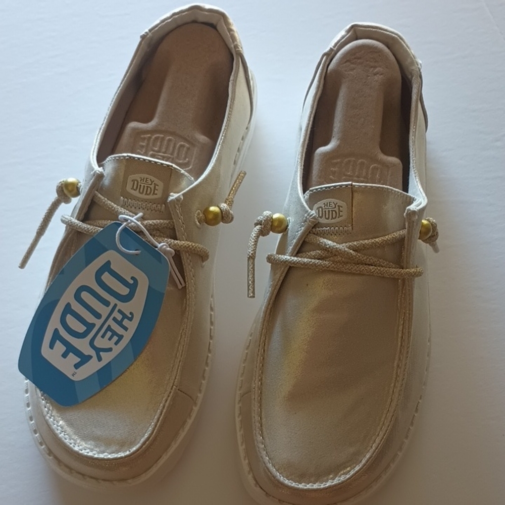 Hey Dude Women's Moccasins in Shimmering Gold